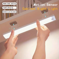 2PCS Wireless Motion-Sensor LED Light Bar, Rechargeable Magnetic Night Light Corridor Kitchen Cabinet Stairs Hallway Wardrobe