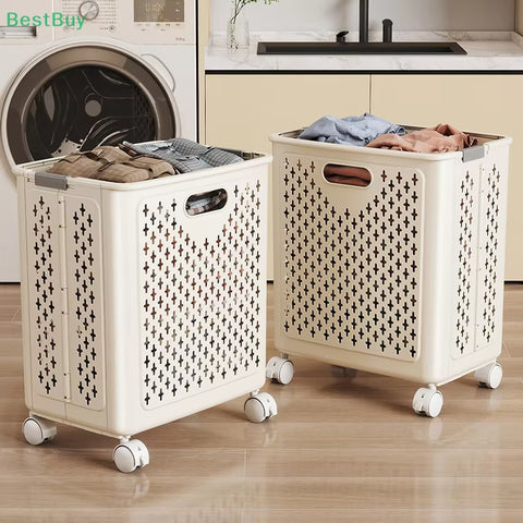 Foldable Laundry Baskets with Wheels Dirty Clothes Basket Large Capacity Cart Bathroom Multifunctional Storage Basket