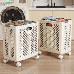 Foldable Laundry Baskets with Wheels Dirty Clothes Basket Large Capacity Cart Bathroom Multifunctional Storage Basket