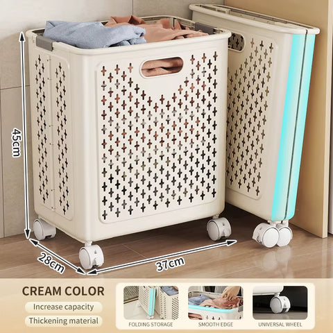 Foldable Laundry Baskets with Wheels Dirty Clothes Basket Large Capacity Cart Bathroom Multifunctional Storage Basket