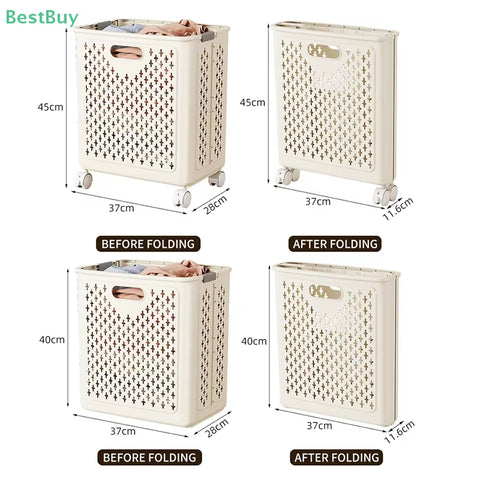 Foldable Laundry Baskets with Wheels Dirty Clothes Basket Large Capacity Cart Bathroom Multifunctional Storage Basket