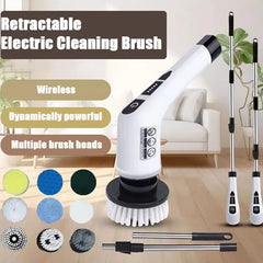 Multifunctional 9 in 1 Cordless Electric Cleaning Brush Retractable Long Handle Kitchen Car Cleaning Tool Household